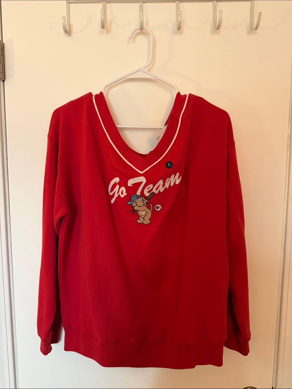 Hollister Red 'Go Team' V-Neck Pullover Sweatshirt